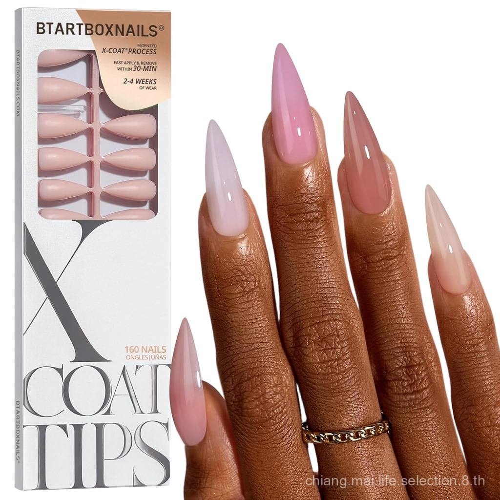 BTArtboxnails XCOATTIPS Bare 5 เฉดสี Nude Press on Nails - Long Stiletto Press on Nails, 4-Week Wear