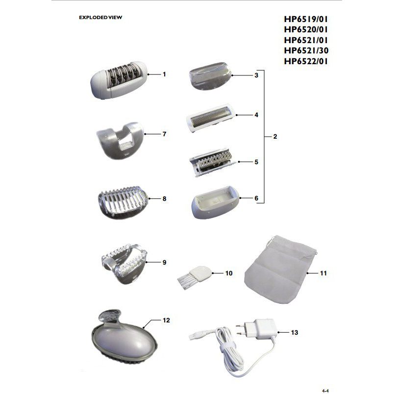 เครื่องกําจัดขน Philips HP6522/6521/6520/6519/BRE210 อุปกรณ์เสริมแปรงโฮสต์ใบมีด