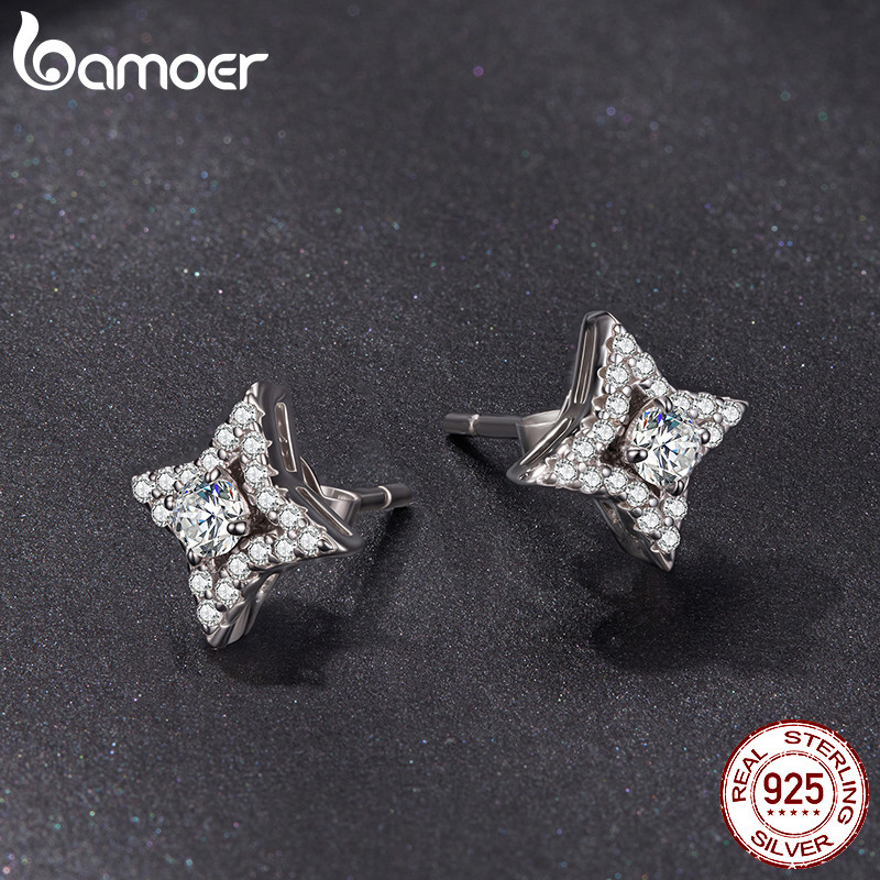 Bamoer حلق نجمة فضة 925 بالمويسانيت — صورة 5