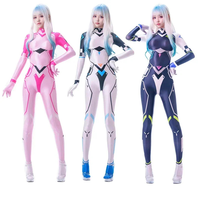 Mn Anime Racing Girl Cosplay Costume Women Sexy Printing Long sleeve Zentai Bodysuit Gloves Suit Hal