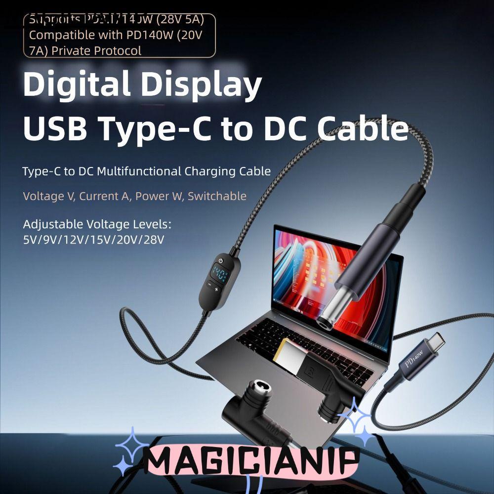 MAGICIANIP Type-C ถึง DC สายไฟ, 5 V/9 V/12 V/15 V/20 V จอแสดงผลดิจิตอล USB C ถึง DC PD อะแดปเตอร์สาย, Universal พร้อม 28/34 เคล็ดลับเชื่อมต่อ Fast Charging Power Converter