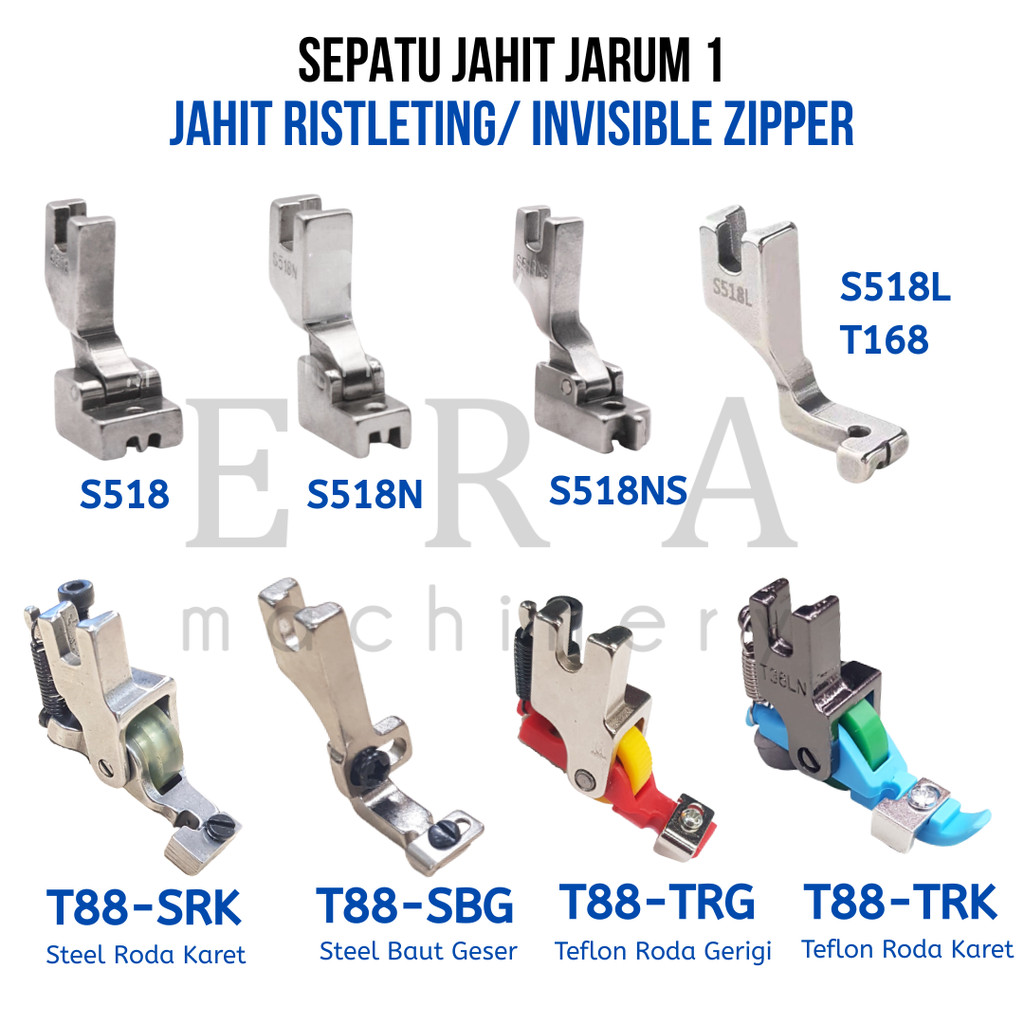 MESIN ซิปเย็บเท้า S518 T88 S518NS S518L T70 เหล็กเทปล่อนล้อหยัก pression เท้า ristleting เข็ม 1 ความ