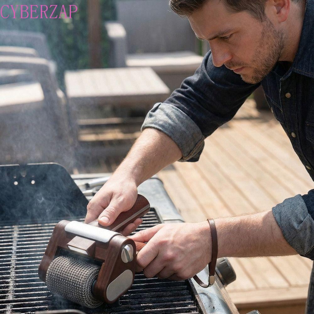 CYBERZAP Electric Grill Cleaner, แปรงทําความสะอาดตะแกรงลูกกลิ้งแบบถอดได้สแตนเลส, ทนทานแบบชาร์จไฟได้พ