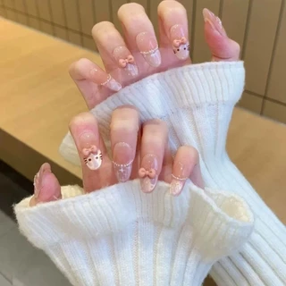 เล็บปลอมทรงตาแมว 10 ชิ้น เล็บปลอมน่ารักทรงรี เล็บปลอมแบบสวมใส่ได้