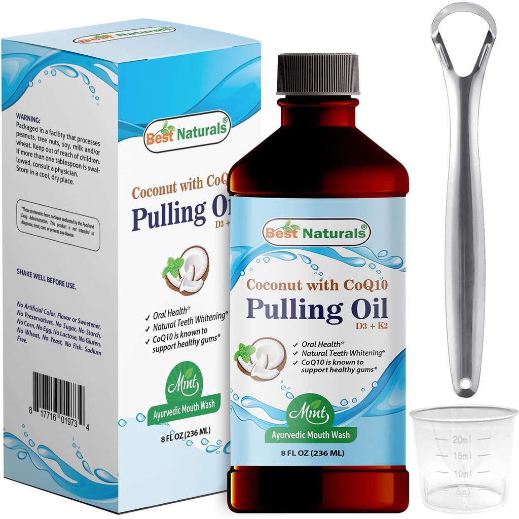 Best Naturals น้ํามันดึงมะพร้าวพร้อมวิตามิน D3, E, K2 & COQ10-8 Fl OZ - ผลิตจากน้ํามันหอมระเหยในสหรั