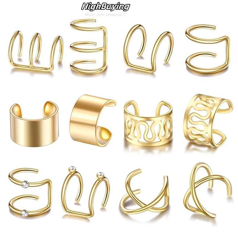[highbuying] 12 ชิ้น/เซ็ต Ear Cuffs Leaf Ear Cuff ต่างหูหนีบสําหรับผู้หญิง Earcuff ไม่มีเจาะสต็อกใหม่