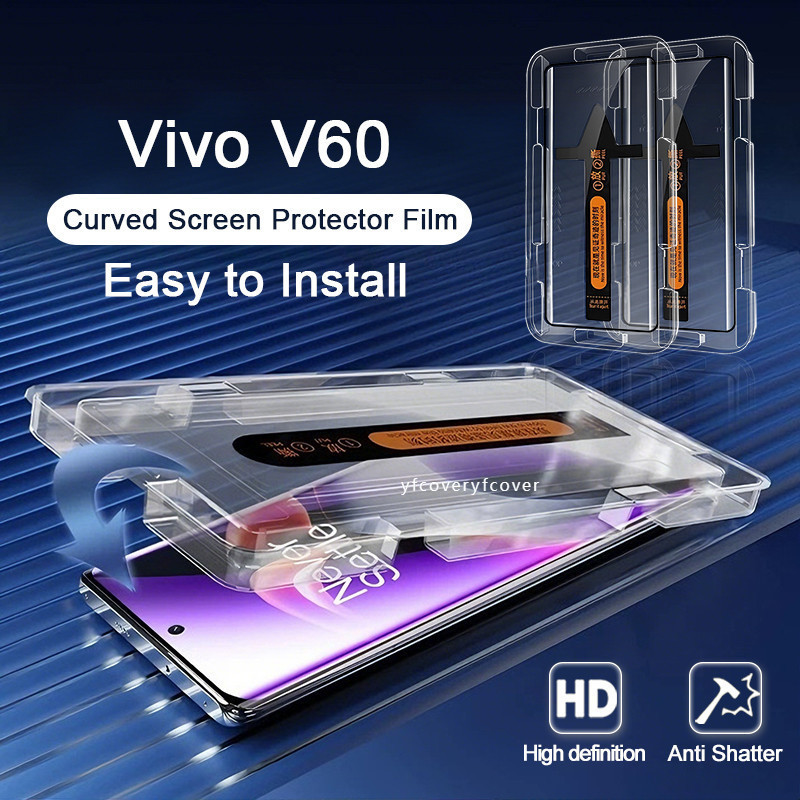Vivo V60 กระจกนิรภัยโค้งสําหรับ Vivo V50 V40 V30 V29 V27 V25 Pro Lite ฝุ่นติดตั้งฟรี HD ป้องกันหน้าจอ