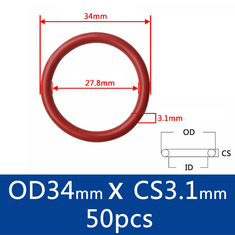 50ชิ้น เส้นผ่าศูนย์กลางนอก10มม-35มม. หนา 3.1 มิล ทนทาน VMQ ซีลยางซิลิโคน O-ring แหวนซีลสีแดงแหวนปะเก