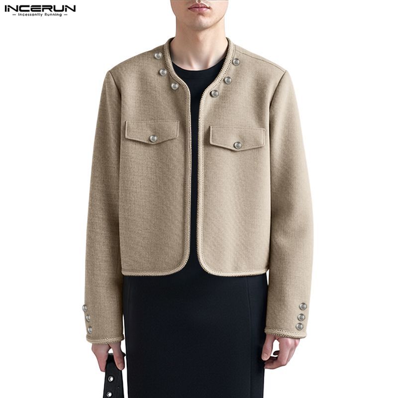 แจ็คเก็ตแขนยาวสไตล์เกาหลีสำหรับผู้ชาย มาพร้อมสายรัดโลหะและเข็มขัดคุณภาพ