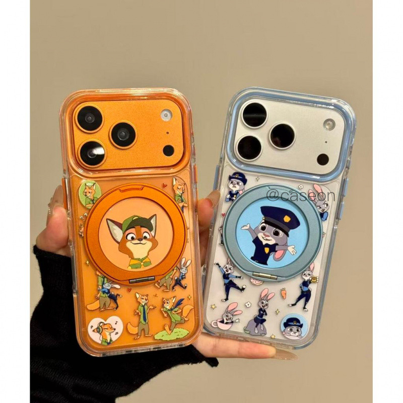 ขาตั้งแม่เหล็กการ์ตูนแฟชั่นน่ารักเคสโทรศัพท์สําหรับIPhone 15 14 17 17 Pro Max 17pro 16pro 15pro 16Promaxฝาครอบป้องกันHard Glitter Simple Clear