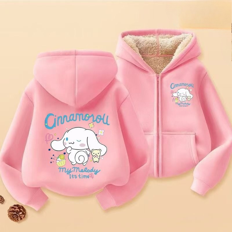 เสื้อฮู้ดเด็กผู้หญิง แบบซิป ลายการ์ตูน ซับในผ้าฟลีซเนื้อนุ่ม ใส่สบาย เหมาะสำหรับฤดูหนาว