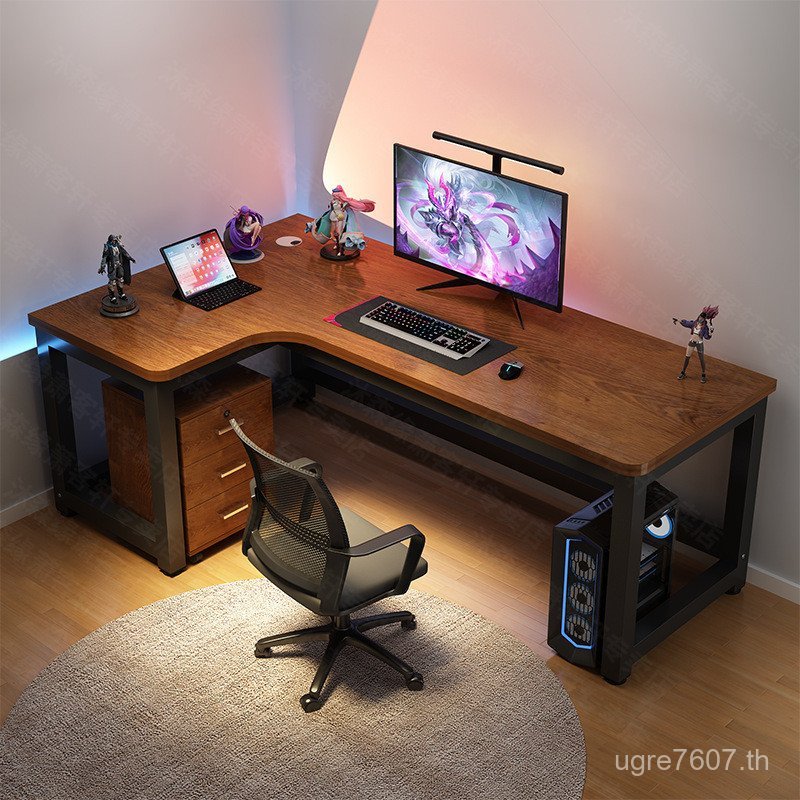 Corner Desktop L-Shaped ไม้เนื้อแข็งโต๊ะโต๊ะในครัวเรือน 4U4Z