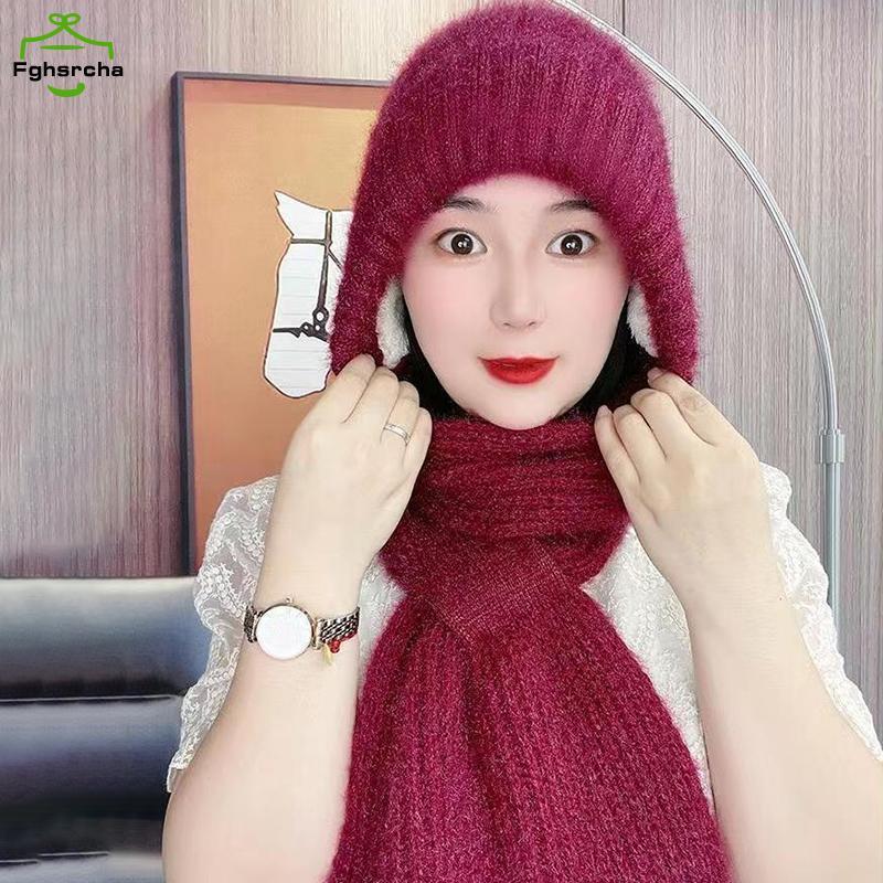 [FHC] หมวกถักนิตติ้งแฟชั่นฤดูหนาวเกาหลีป้องกันหูและป้องกันคอสําหรับผู้หญิง [fhc]