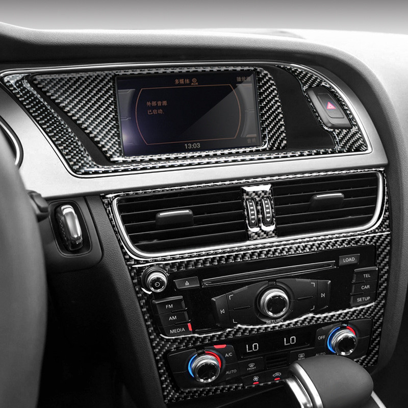 เหมาะสําหรับ Audi A4A5 คาร์บอนไฟเบอร์การปรับเปลี่ยนภายใน Central Control Air Outlet กรอบตกแต่งสติกเก