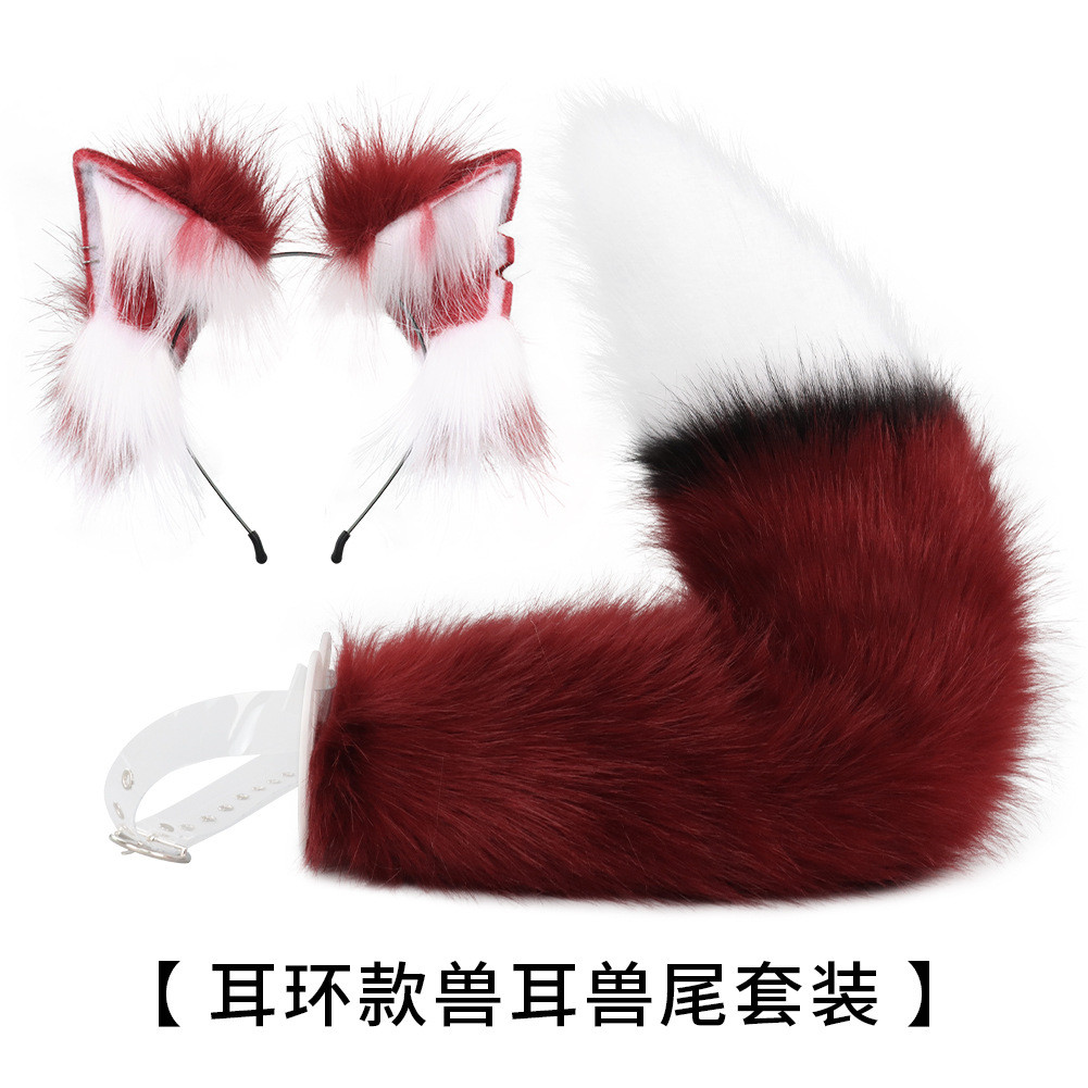 Simulation with Earrings Fox Ear Headband Fox Tail Plush Beast Ear Beast Tail Set HEYk