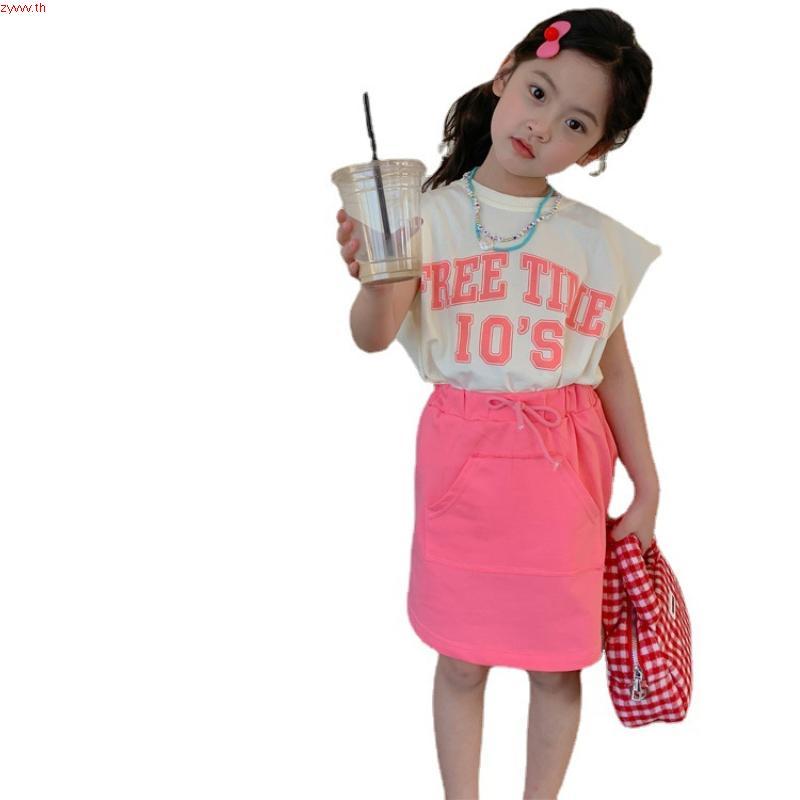 Girls' fashionable suit summer suit new baby online celebrity Korean version thin sveless skirt two-