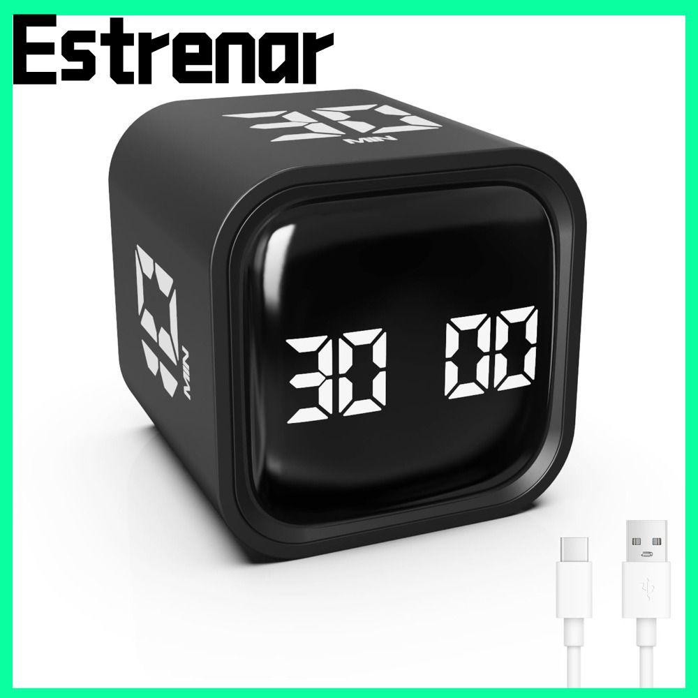 ESTRENAR Digital Cube Timer, 5/10/30/60min Gravity Sensing Pomodoro Timer, 3 Volume Adjustable Rotat
