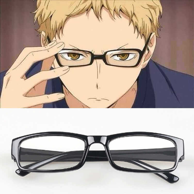 แว่นตาอนิเมะ ไฮคิว!! Tsukishima Kei กรอบสแควร์เรโทร อุปกรณ์คอสเพลย์