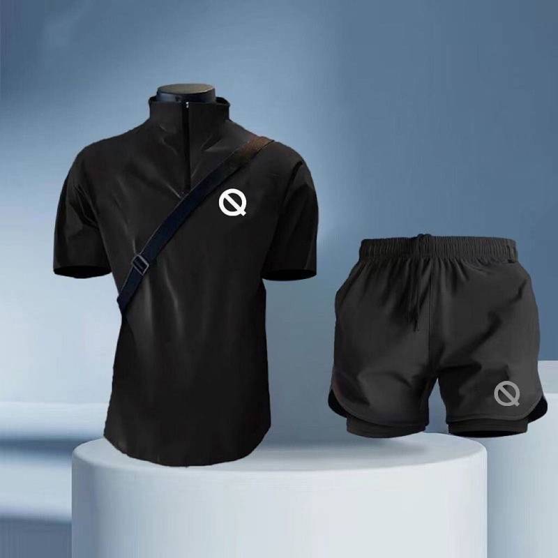 Q Light Half Zipper Short Sleeve Sports Short Shorts Suit Training Marathon Quick-Drying Running Sui