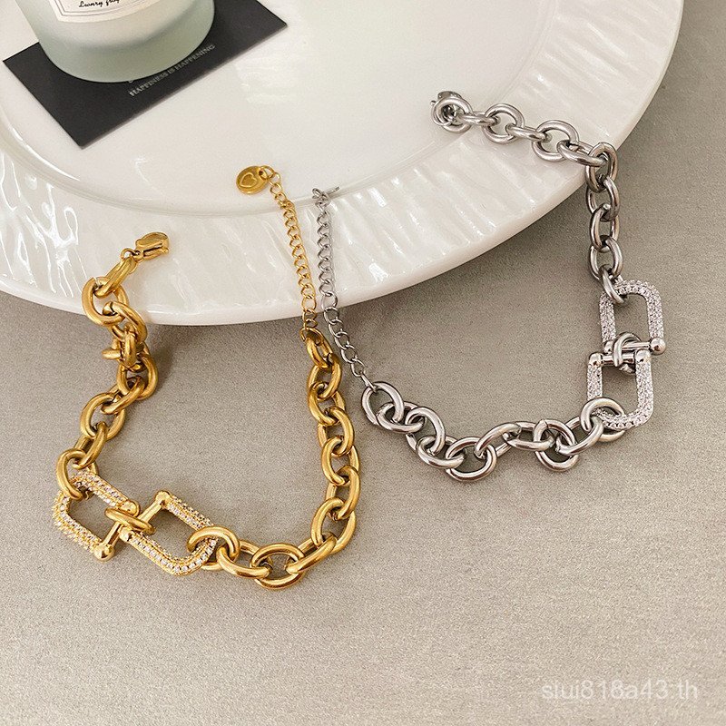 สร้อยข้อมือและหัวเข็มขัดสแตนเลสชุบทองแท้ เค้นสไตล์ฮิปฮอป ลายเฉพาะตัว JKD7