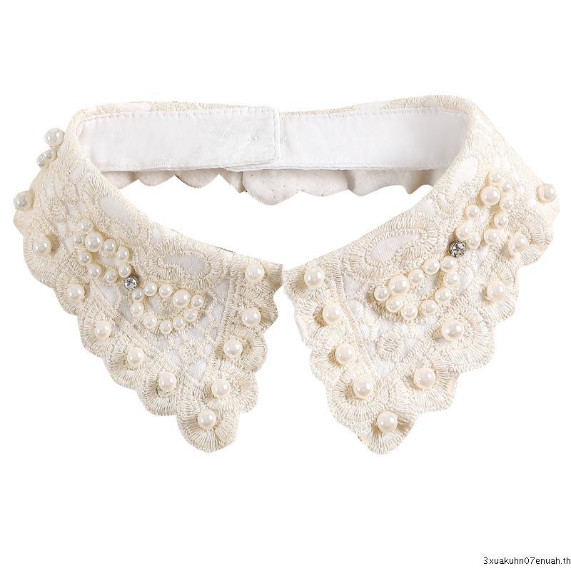 ปกเสื้อปลอมย้อนยุคลูกไม้มุกสร้อยคอผู้หญิงคอปลอมตกแต่งคอปกปกปกปลอม1psh