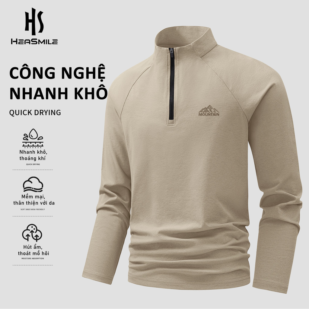 ยิ้ม เสื้อยืดแขนยาวผู้ชายคอปกซิป สไตล์สปอร์ต ช่วยดูดซับเหงื่อได้ดี (bls เฮ้)