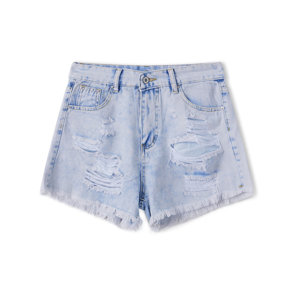 Women Fashion Denim Shorts Ripped Raw Hem Retro Jeans Shorts Summer Short Pants Streetwear