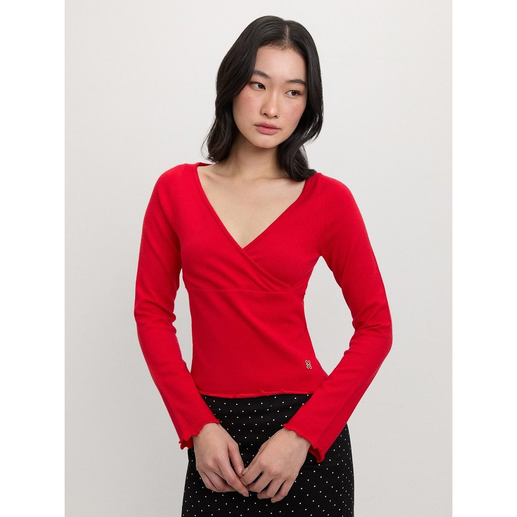 [Pomelo] เสื้อไหมพรมคอวี / Knitted V-Neck Shirt