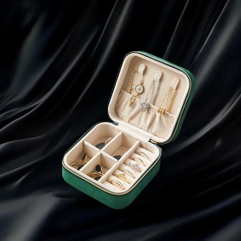 SPR กํามะหยี่กล่องเครื่องประดับสําหรับผู้หญิงสร้อยคอแหวนต่างหูผู้ถือแบบพกพาซิปสแควร์กล่องเก็บเครื่อง