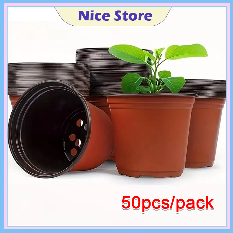 NICE 50PCS กระถางพลาสติก กระถางต้นไม้พลาสติก ้นกล้าพืชในเรือนเพาะชำ  กระถางดอกไม้พลาสติก หลายขนาด