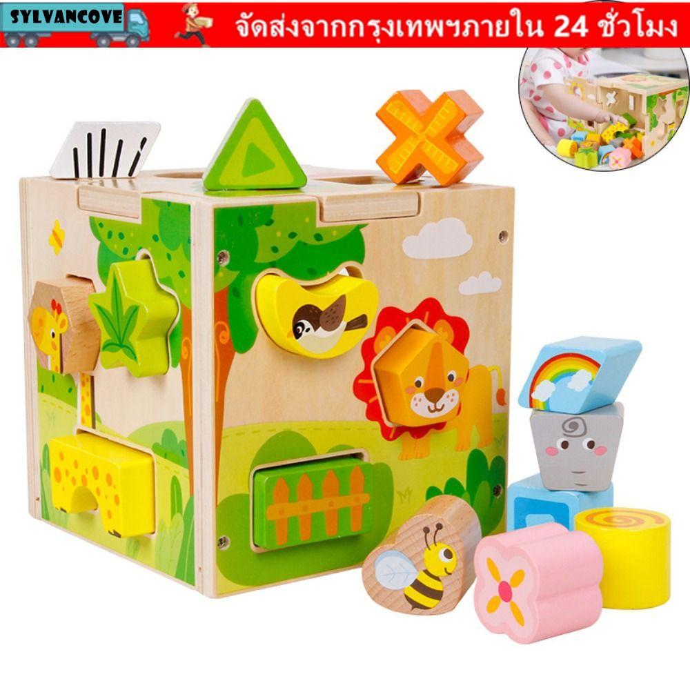 SYLV ไม้กิจกรรม Cube, รูปร่างรูปแบบการจับคู่ Vintage ไม้รูปร่าง Sorter ของเล่น, คุณภาพสูงการเรียนรู้