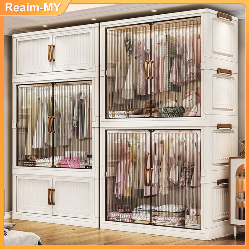 Foldable Almari Baju Plastik Kukuh Wardrobe Clothes Storage Cabinet with Wheels Cupboard Clothes 衣橱
