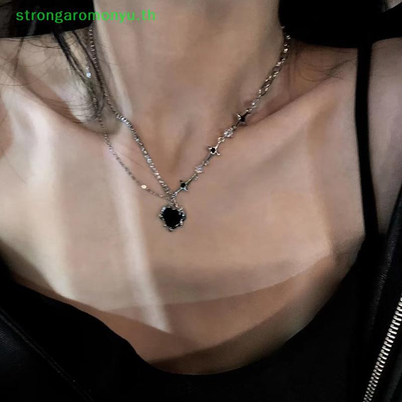 Strongaromonyu เกาหลีแนวโน้มแฟชั่นสําหรับผู้หญิงวัยรุ่น Cool Heart จี้สร้อยคอคริสตัล Awn Star สร้อยค
