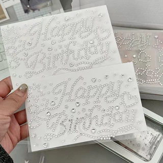Silver Happy Birthday Rhinestone สติกเกอร์ 3D Heart Star สติกเกอร์เพชรของขวัญกล่องสติกเกอร์ตกแต่ง