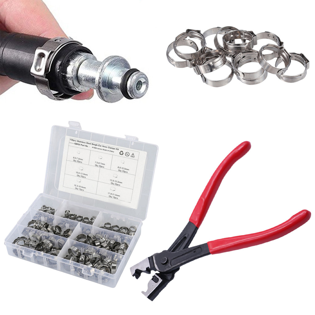 Layanmax130pcs Single Ear Stepless Hose Clamps ชุดหรือ 1PC ท่อคลิป CLAMP คีม 304 สแตนเลสสตีลท่อ Clamps แหวน