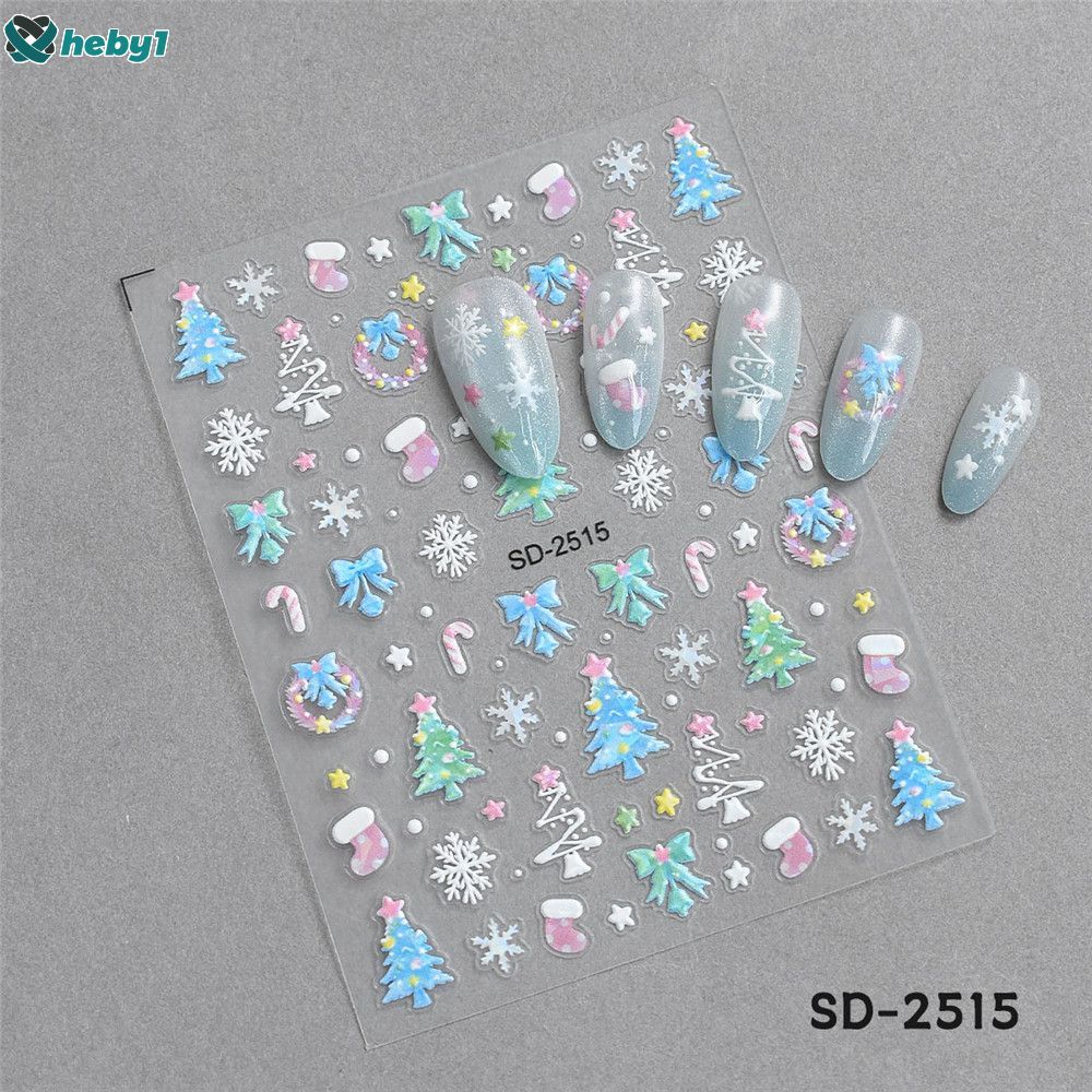 สติกเกอร์ติดเล็บลายคริสต์มาส สีสันสดใส สไตล์คริสต์มาส ลายกวาง สติกเกอร์ติดเล็บลายการ์ตูนสีสวยงาม พื้นผิวเรียบ heby1