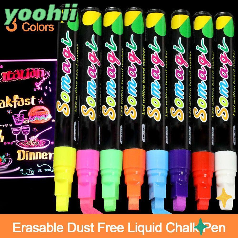 YOOHII ปากกาไวท์บอร์ด,กระดานเขียน LED กระจกหน้าต่างศิลปะปากกามาร์กเกอร์ชอล์กเหลว,ฝุ่นฟรีเครื่องหมายเรืองแสงกระดานดํา Graffiti Erasable Art MARKER ปากกา
