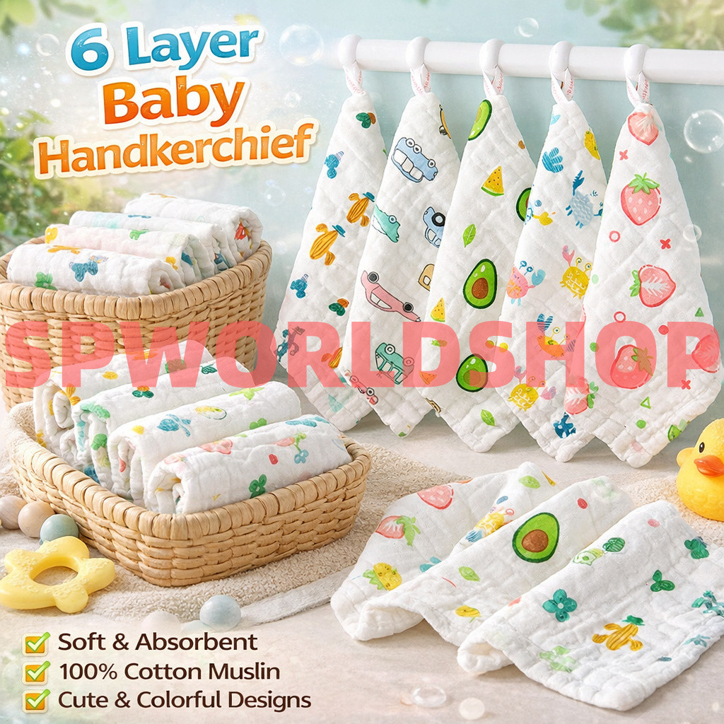 ! 6 ชั้นผ้าเช็ดหน้าเด็กทารกผ้าเช็ดตัวทารกแรกเกิดผ้าเช็ดตัวผ้าฝ้าย Bib Bayi Saku tangan