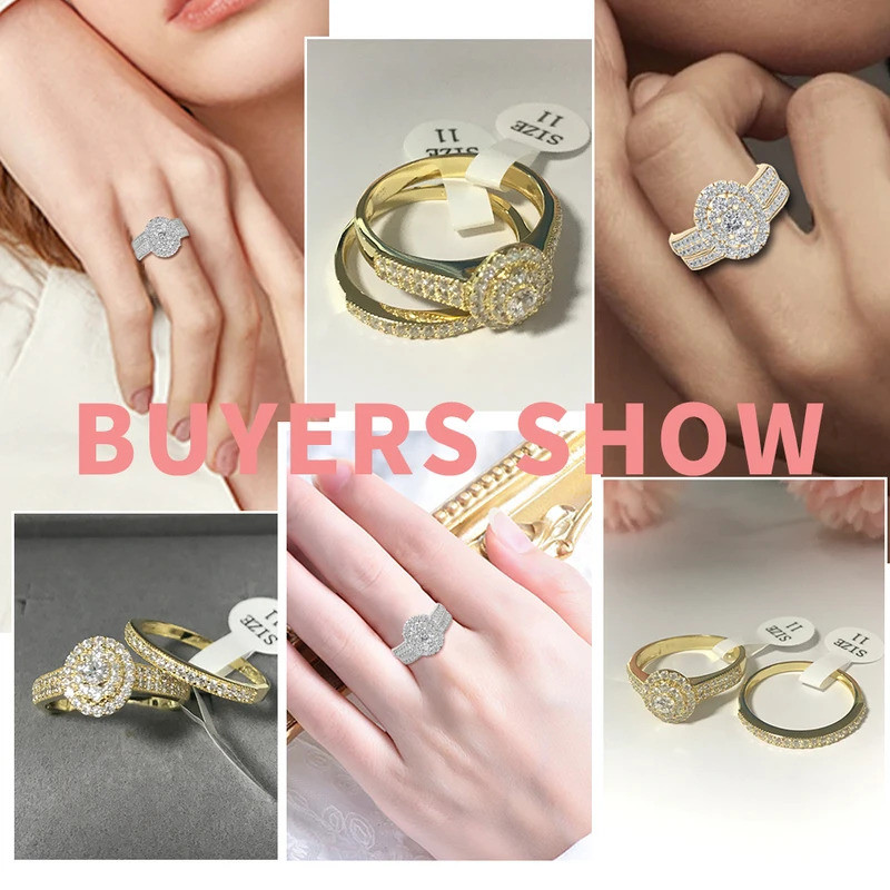 ชุดแหวนคู่เพชร 5A Zircon และ 14K Gold สไตล์คลาสสิก สำหรับการหมั้น