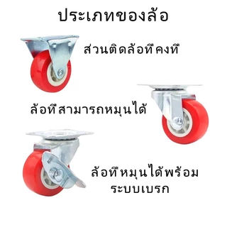ลูกล้อ PU สีแดง โพรียูรีเทน ล้อรถเข็น 1/1.5/2/2.5/นิ้ว ล้อเก้าอี้ มีหมุนได้ ล้อตาย ล็อกได้ เงียบ รับน้ำหนักสูง ล้อเลื่อน