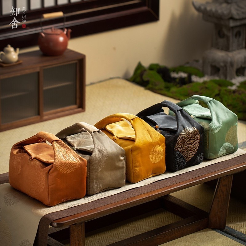 Zhishe ชุดน้ําชากระเป๋าถุงเก็บ Changanju กระเป๋าเดินทางทอมือจีน Retro Palace ฝาครอบชามถุงผ้า