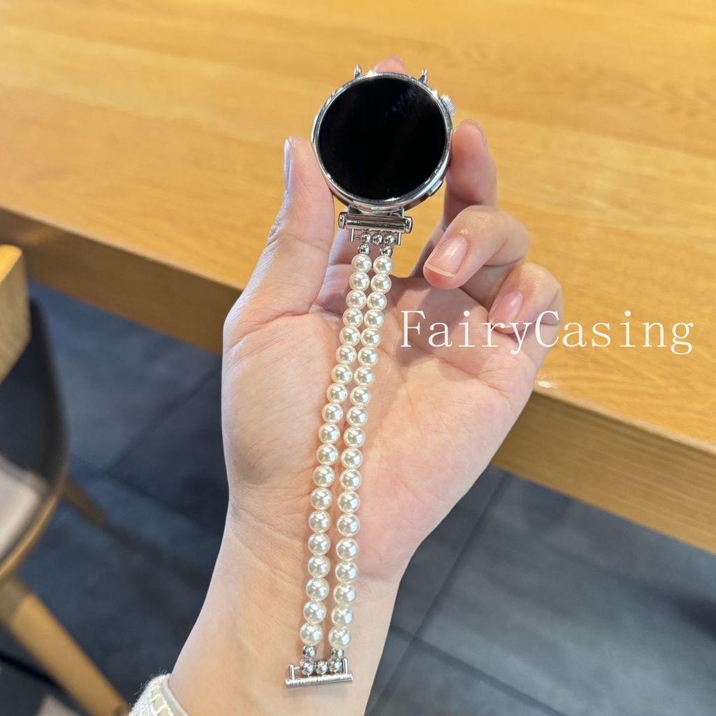 18/20/22 มม.สายนาฬิกามุกสีขาวสําหรับ Samsung Galaxy Watch 8 7 6 5 4 Classic Huawei GT 5 4 3 Pro สายรัดยางยืด