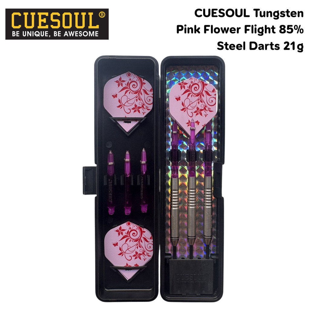 ลูกดอกปาเป้า Cuesoul Tungsten Pink Flower Flight 85%Tungsten Steel Darts 21g