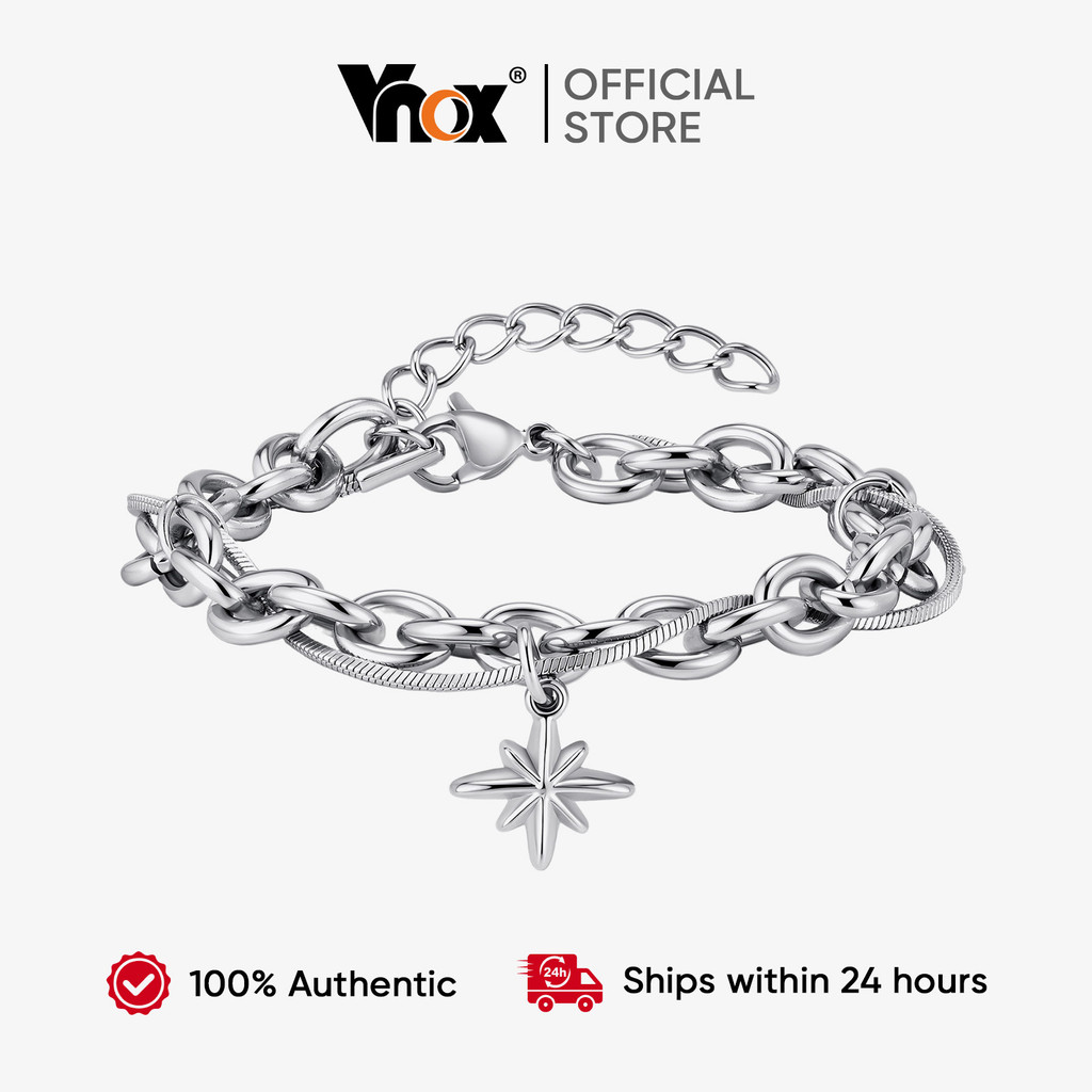 Vnox สร้อยข้อมือแบบจี้ สตาร์สี่เหลี่ยม สไตล์วินเทจปังค์ฮิปฮอปสำหรับผู้ชาย