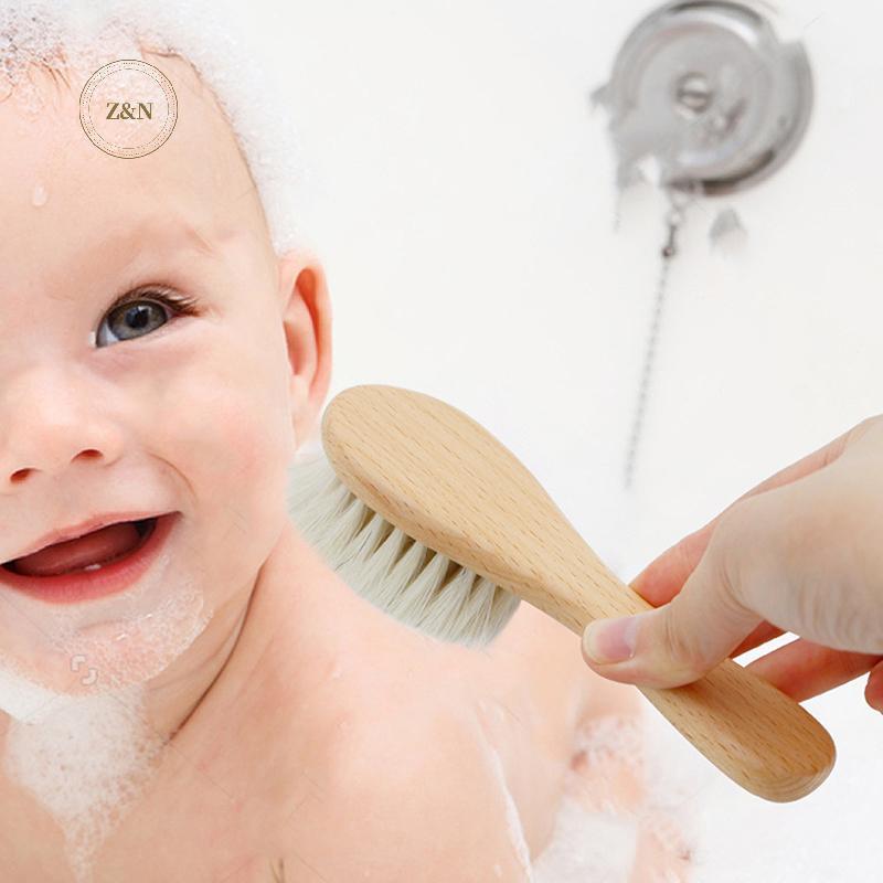 ZN Baby Care ขนสัตว์ธรรมชาติบริสุทธิ์เด็กแปรงไม้แปรงหวีแปรงผมเด็กแปรงผมทารกแรกเกิดหวีทารกหัวนวดใหม่