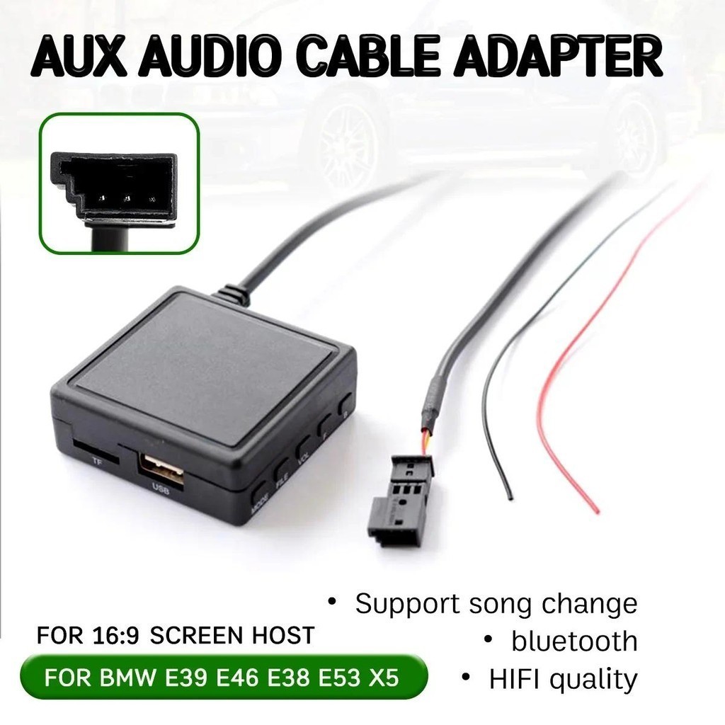 สําหรับ BMW E46 E39 E53 X5 บลูทูธ Aux Receiver สาย USB,ไมโครโฟนแฮนด์ฟรีอะแดปเตอร์ Aux สําหรับ 16:9 ห
