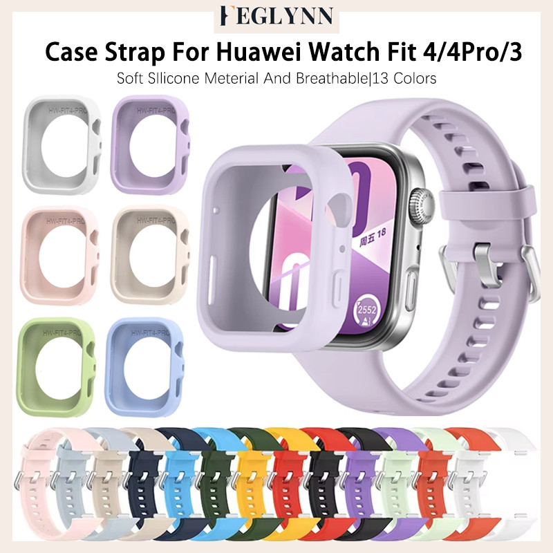 สายรัดกล่องยางซิลิโคนวงปกสำหรับ Smartwatch Huawei Fit 3/4/4Pro สายรัดข้อมือซิลิโคนอ่อนป้องกันหน้าจอ อุปกรณ์เสริมสำหรับ
