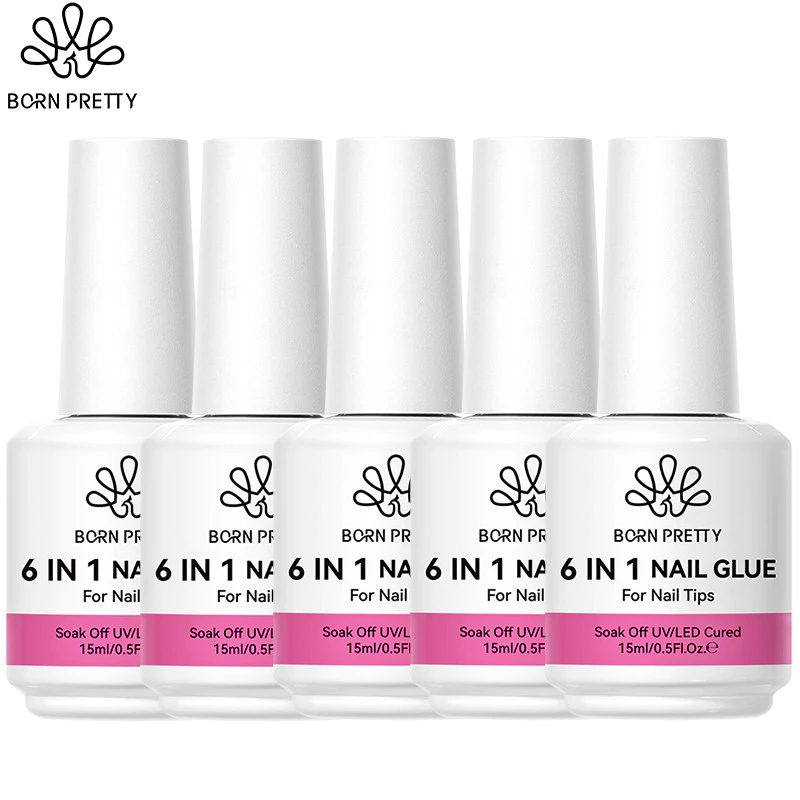 【Local】BORN PRETTY 15ml 6 In 1 กาวทาเล็บชุดกดบนเล็บกาว Blooms เจลเสริมสร้างฐานด้านบนเสื้อฟังก์ชั่นเคลือบเงา