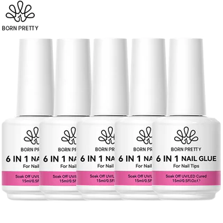【Local】BORN PRETTY 15ml 6 In 1 กาวทาเล็บชุดกดบนเล็บกาว Blooms เจลเสริมสร้างฐานด้านบนเสื้อฟังก์ชั่นเคลือบเงา