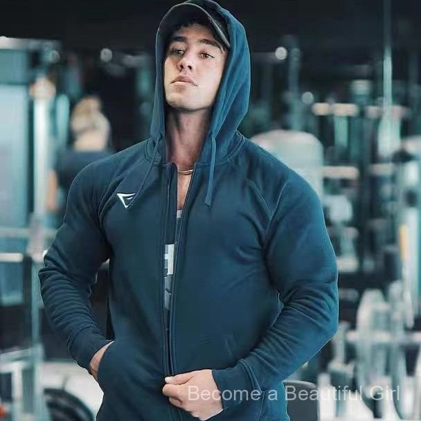 Spot Goods GYMSHARK CREST Autumn and winter fleece-lined jacket for men, sports casual warm hoodie, 